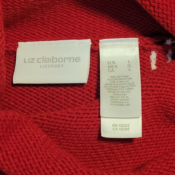 LIZ CLAIBORNE Red Knit Windowpane Plaid Sweater Size L Cotton Blend Turtleneck - Picture 7 of 7